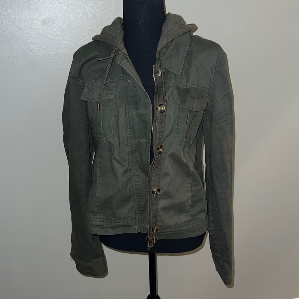 cargo Hooded Army green Jacket